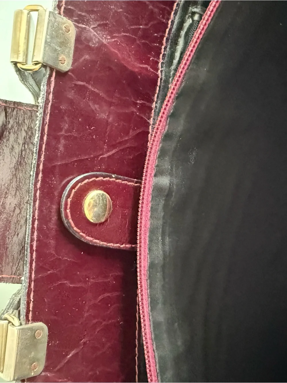Classic Men's Leather Briefcase in Burgundy with Gold Accents